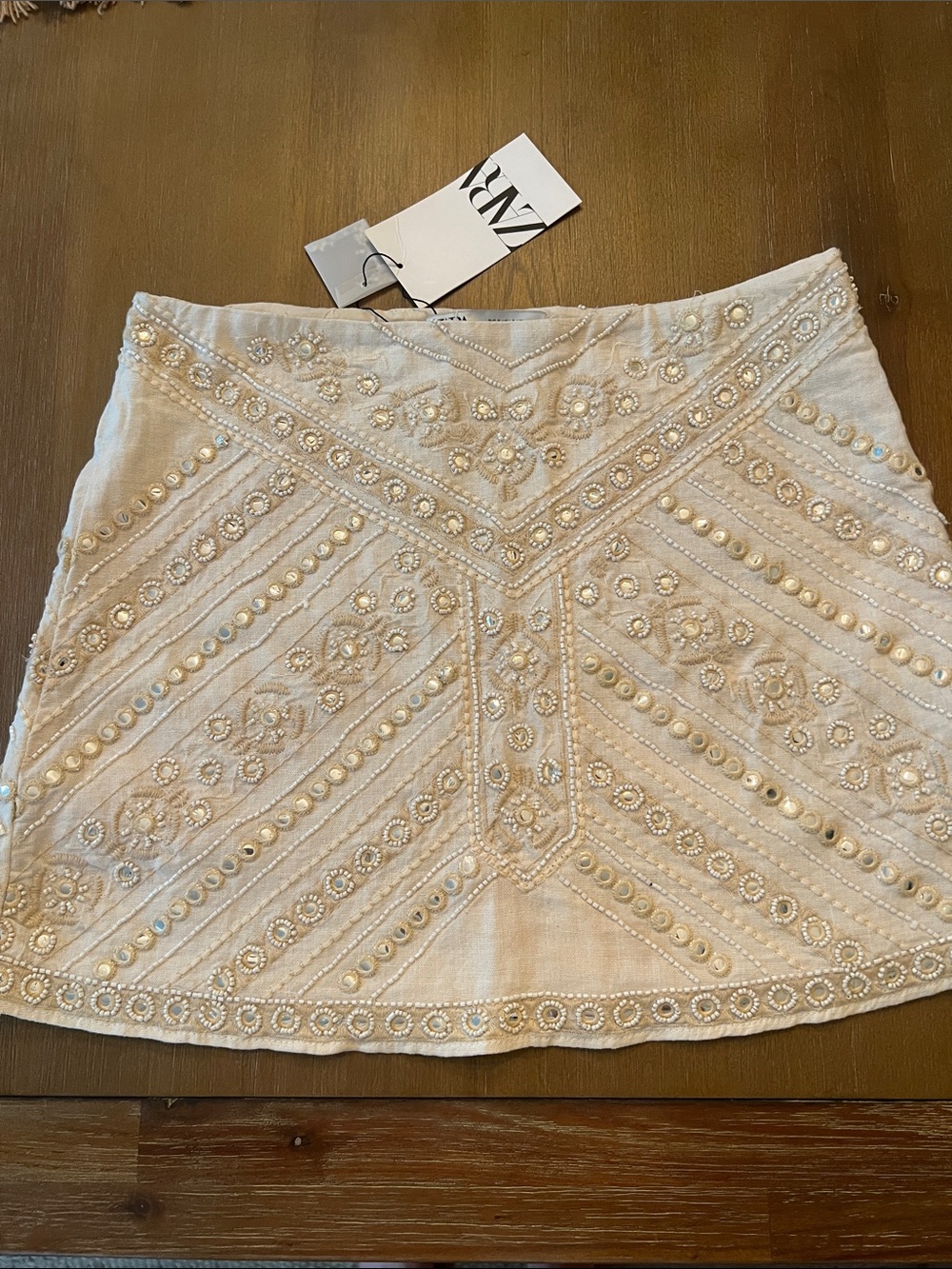 Zara Embroidered Beaded Mini Skirt Small